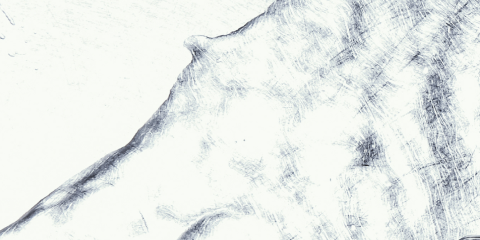 Abstract, textured sketch in black and white with rough, crosshatched lines forming an irregular, partially shaded shape on a white background.